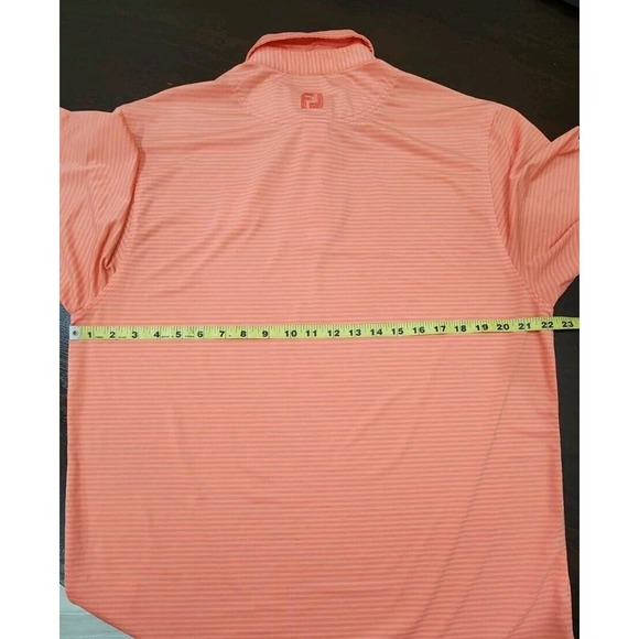 Foot Joy Mens Polo Shirt Sz M Salmon Short Sleeve Striped Embroidered Logo Golf - Picture 10 of 12
